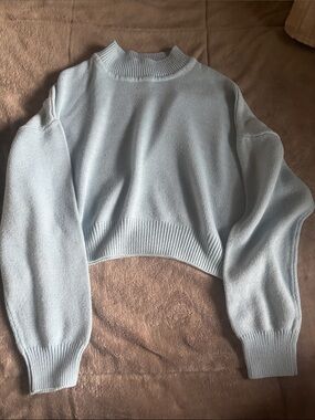 H&M Pale Blue Cropped Mock Neck Sweater